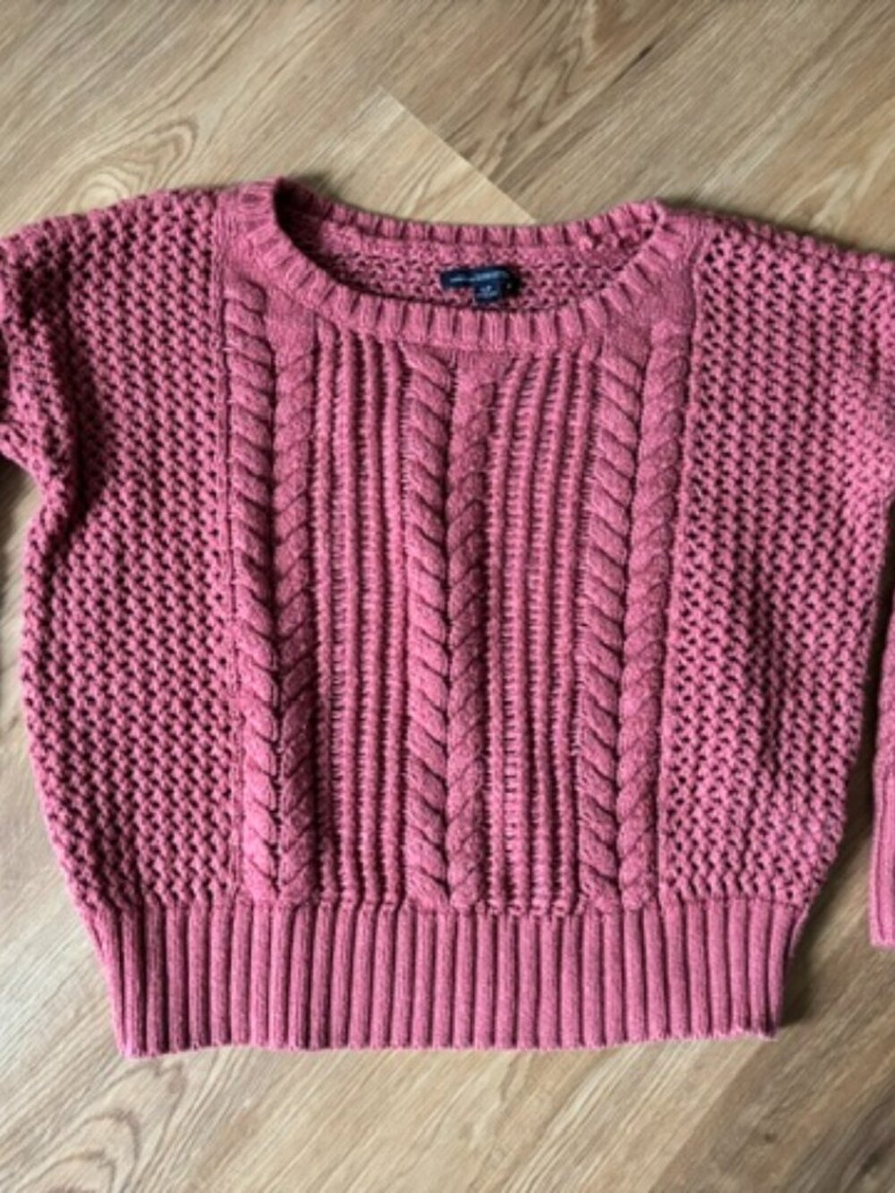 American Eagle Mauve Open Knit Crew Neck Sweater S